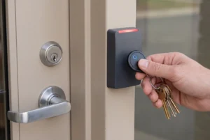 Man using fob on door